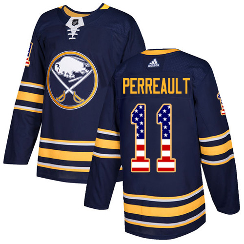 Adidas Sabres #11 Gilbert Perreault Navy Blue Home Authentic USA Flag Stitched NHL Jersey